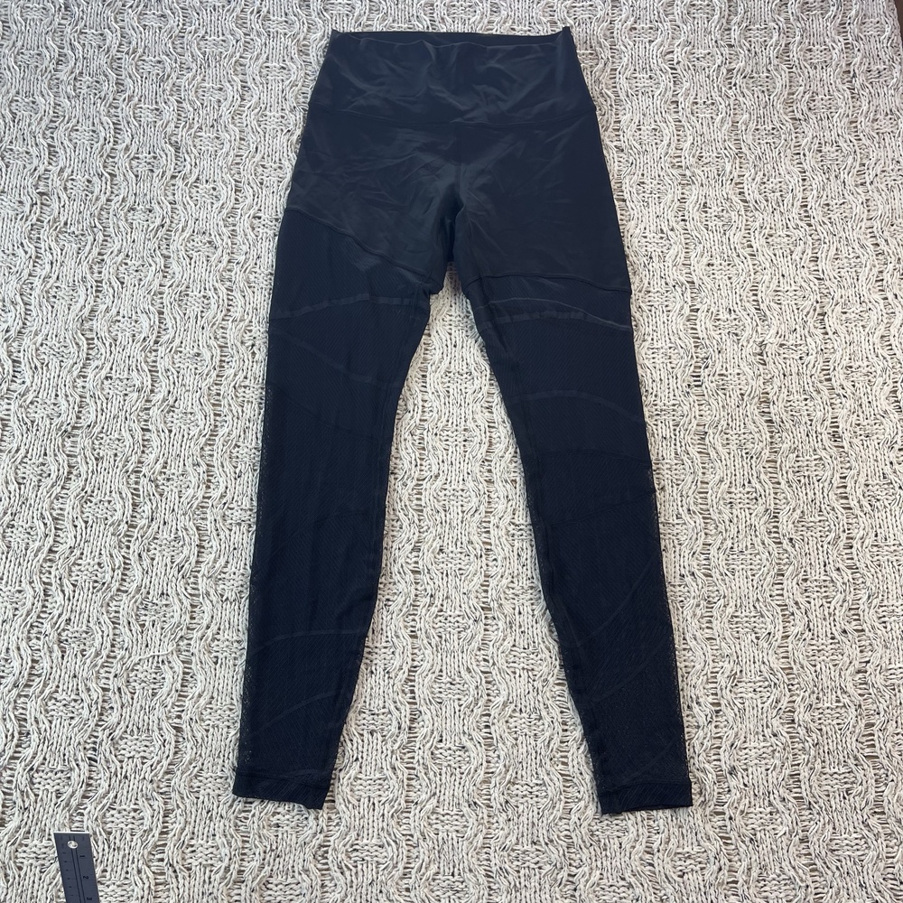 Lululemon Leggings Womens 8 Black Nylon Mesh Leg - High-Rise Full-Length Bottoms